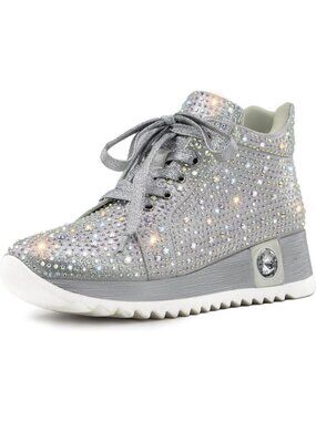 Trendy Glitter Platform Wedge Sneakers with Rhinestones & Sequins for Weddings
